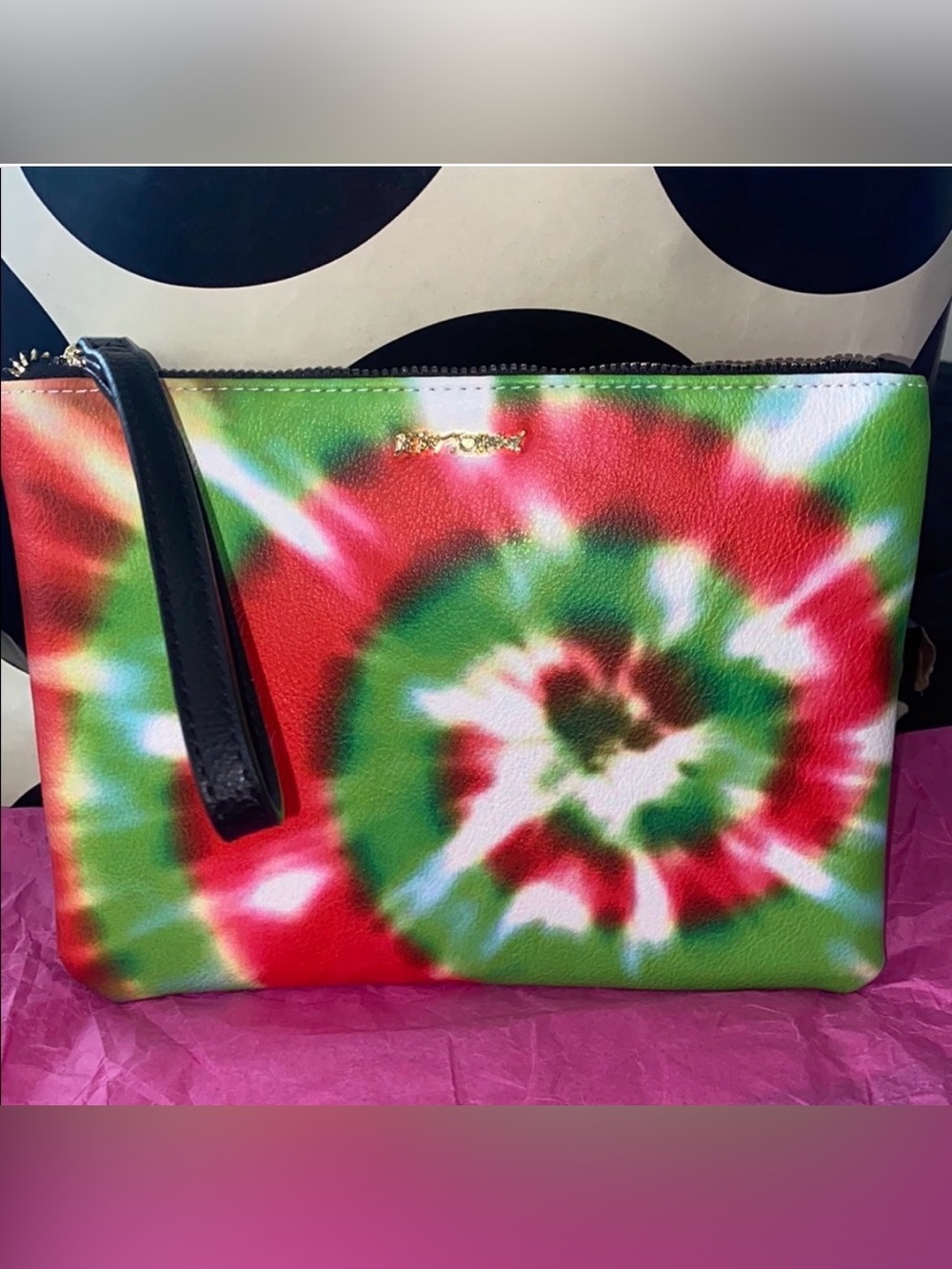 Betsey Johnson Tie Dye Wristlet Bag Tote in Green & Red